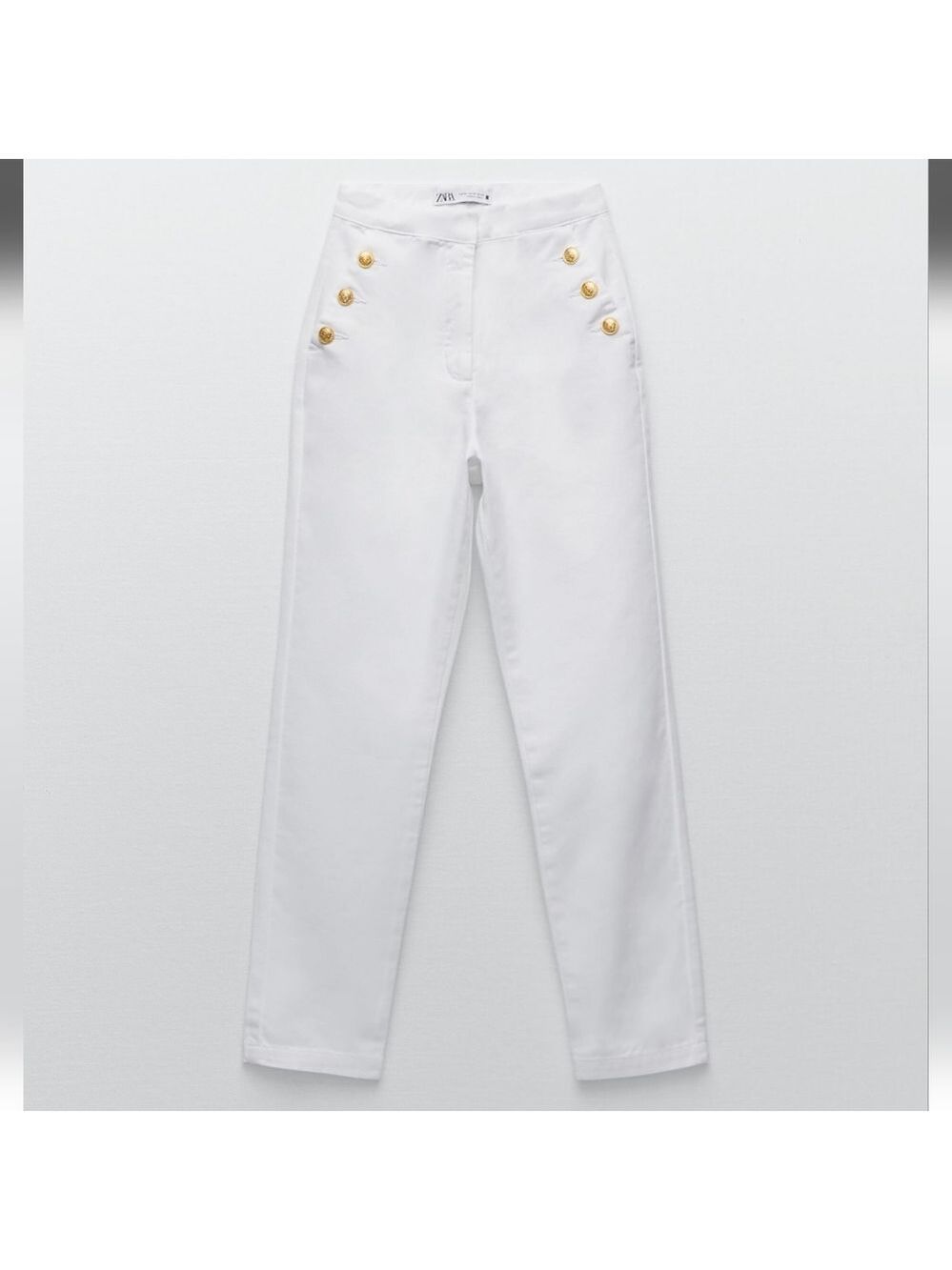 NWT Zara Gold Button Straight Leg White Jeans - Picture 8 of 11